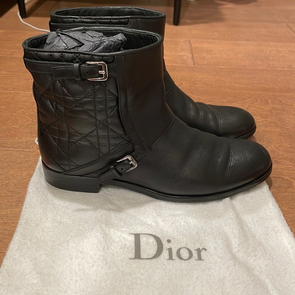 Dior black quilted ankle riding boot